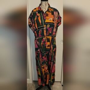 Live 4 Truth Bird Floral Colorful Button Down Dress Sz‎ Large